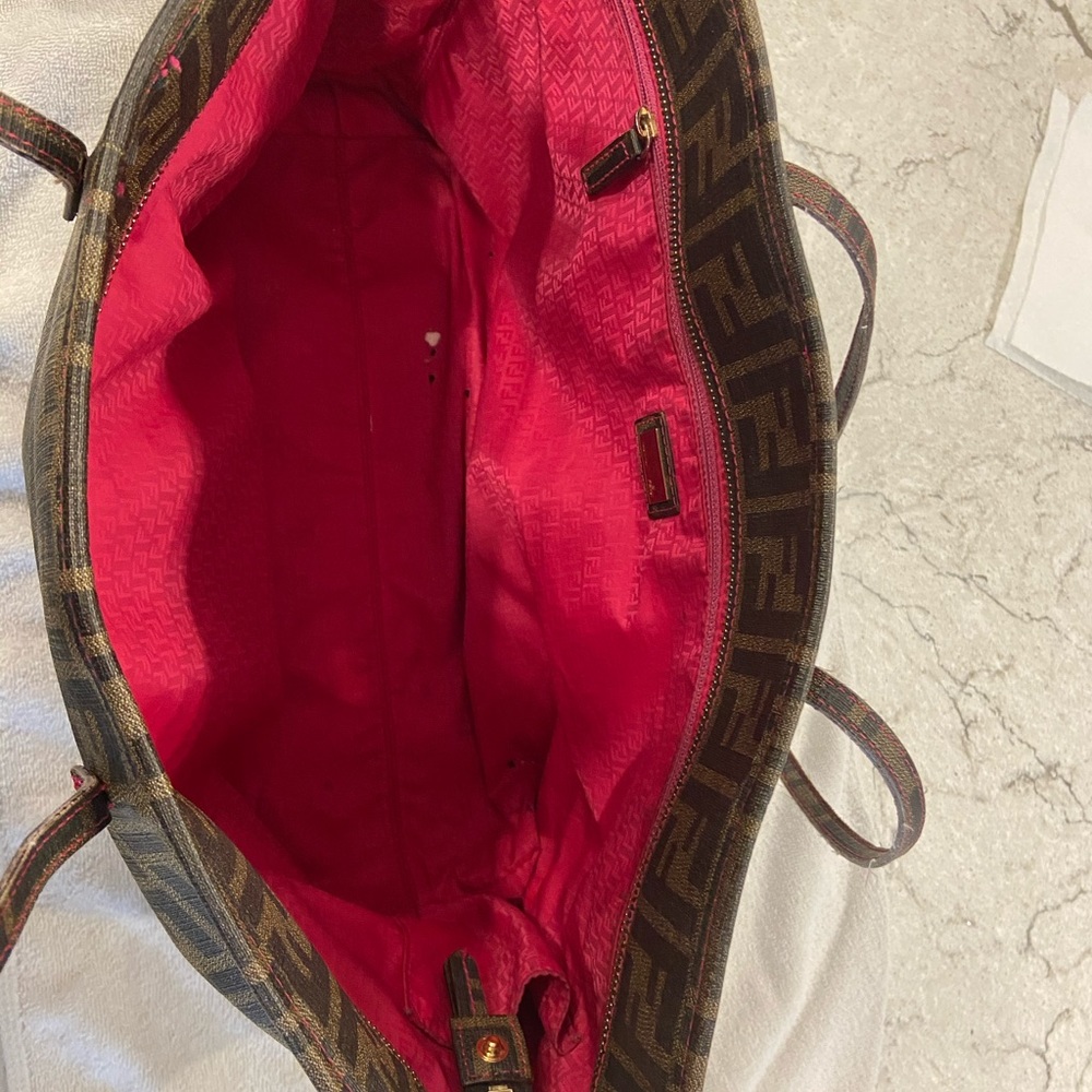 Authentic Fendi tobacco Zucca zip large  tote